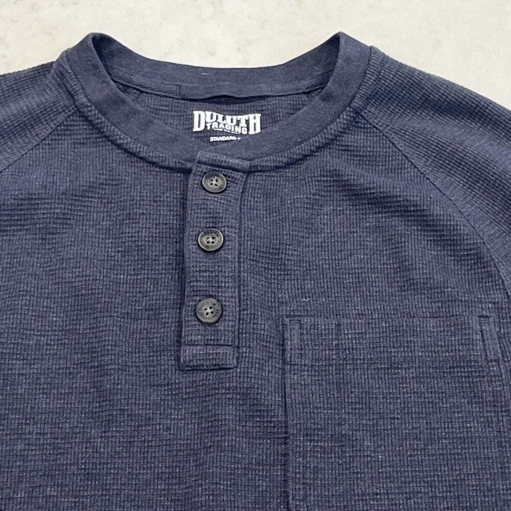 Duluth Trading Burly Thermal Standard Fit Henley Shirt Mens Medium Gray Ink EUC - Picture 3 of 8
